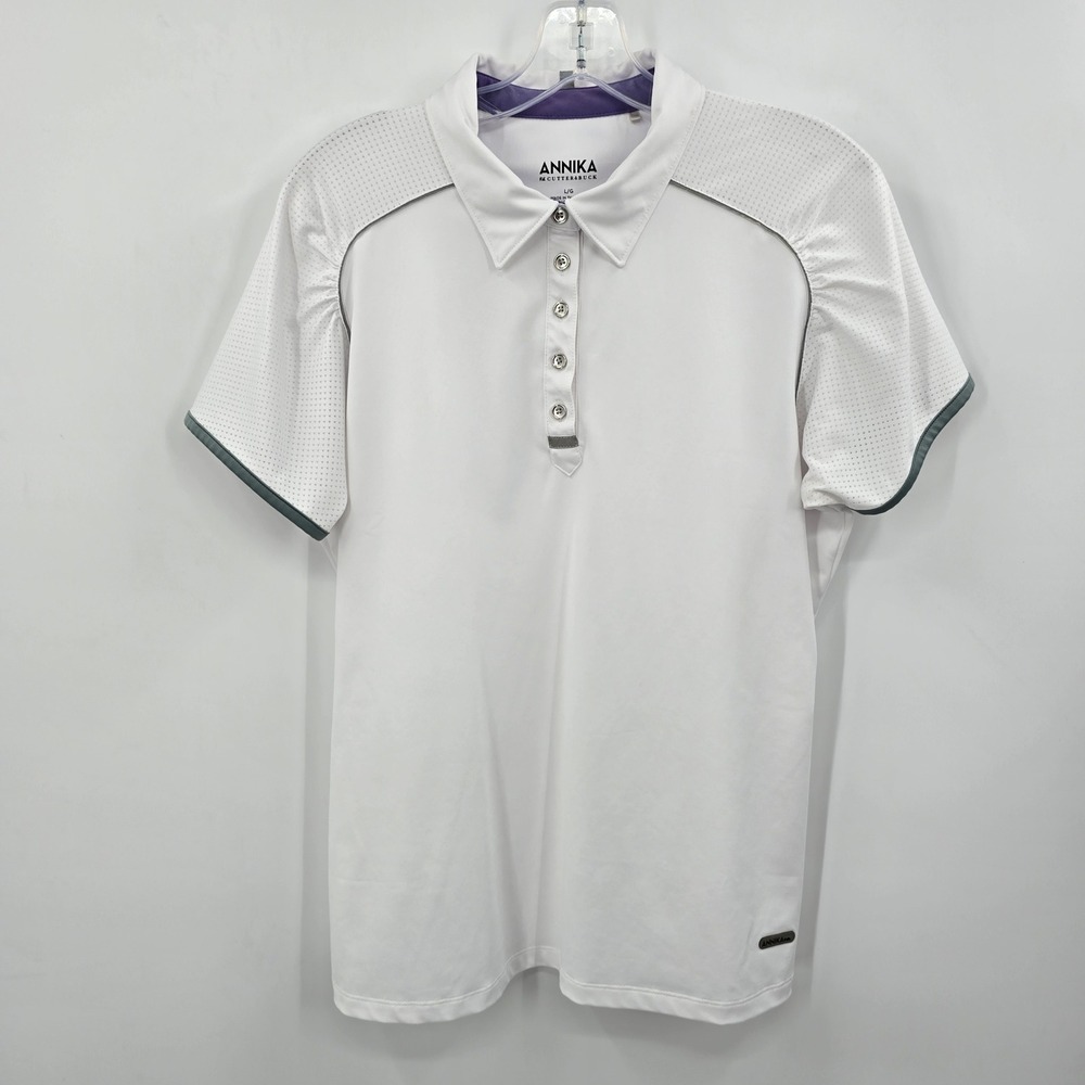Annika Cutter & Buck Womens White Golf Polo Shirt Short Sleeve‎ Size Large